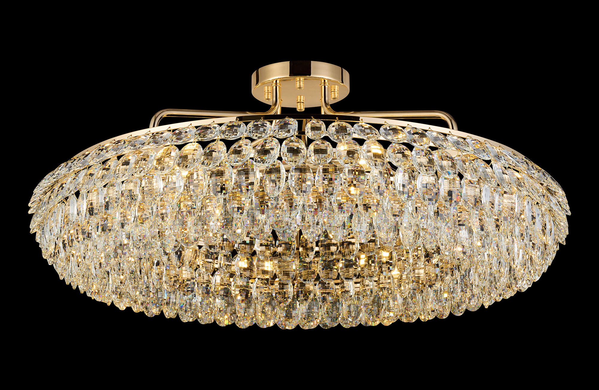 IL32932FG  Coniston 80cm Semi Flush Ring Ceiling, 8 Light E14, French Gold/Crystal Item Weight: 20kg
